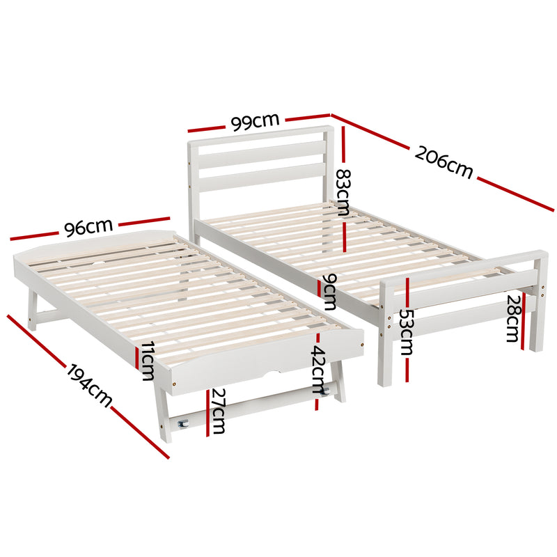 AVIS Single Size 2-in-1 Trundle Bed – White