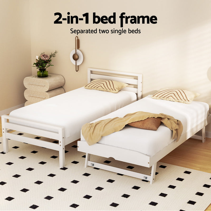 AVIS Single Size 2-in-1 Trundle Bed – White