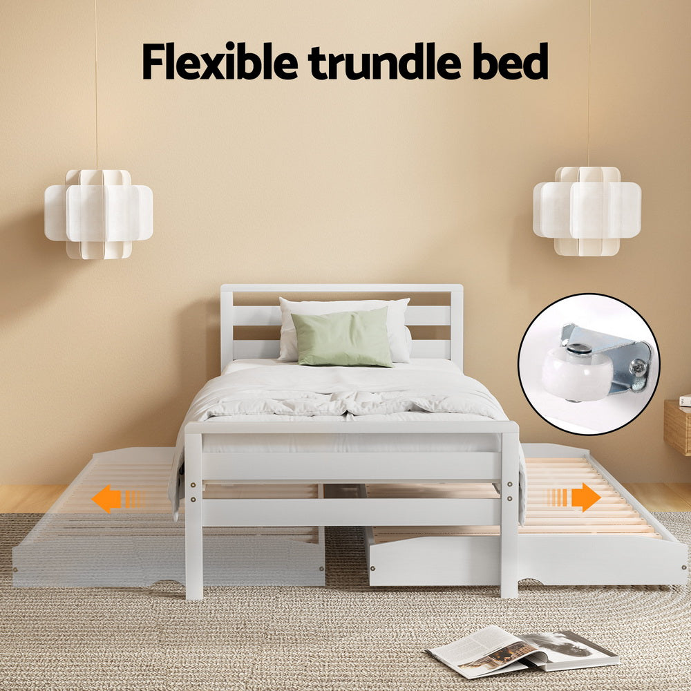 AVIS Single Size 2-in-1 Trundle Bed – White