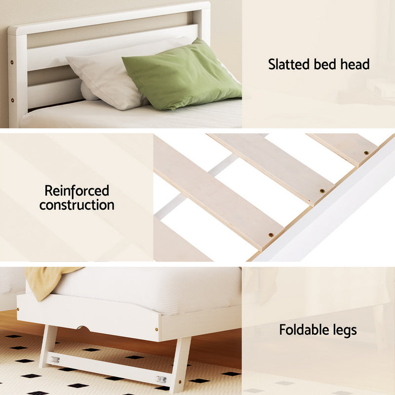 AVIS Single Size 2-in-1 Trundle Bed – White