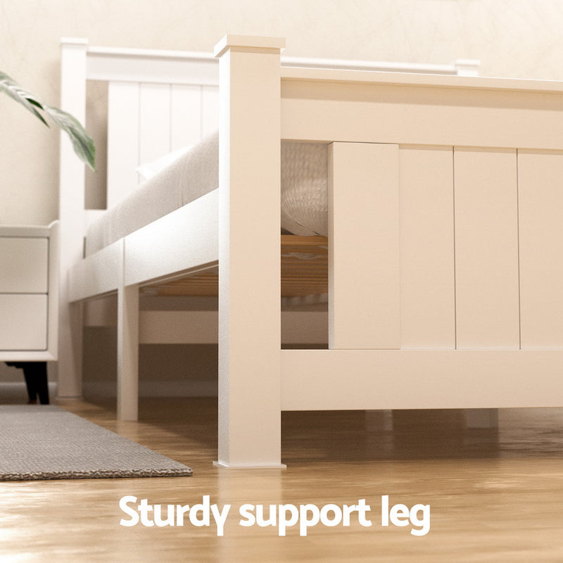 Double Bed Frame Wooden Platform w/ 2 Drawers – White RIO