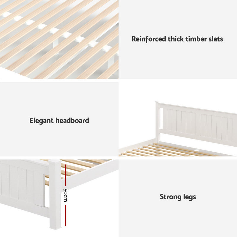 Double Bed Frame Wooden Platform w/ 2 Drawers – White RIO