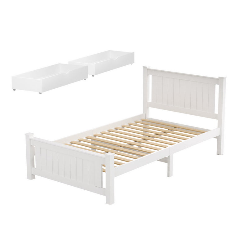 King Single Platform Bed w/ 2 Drawers – White RIO