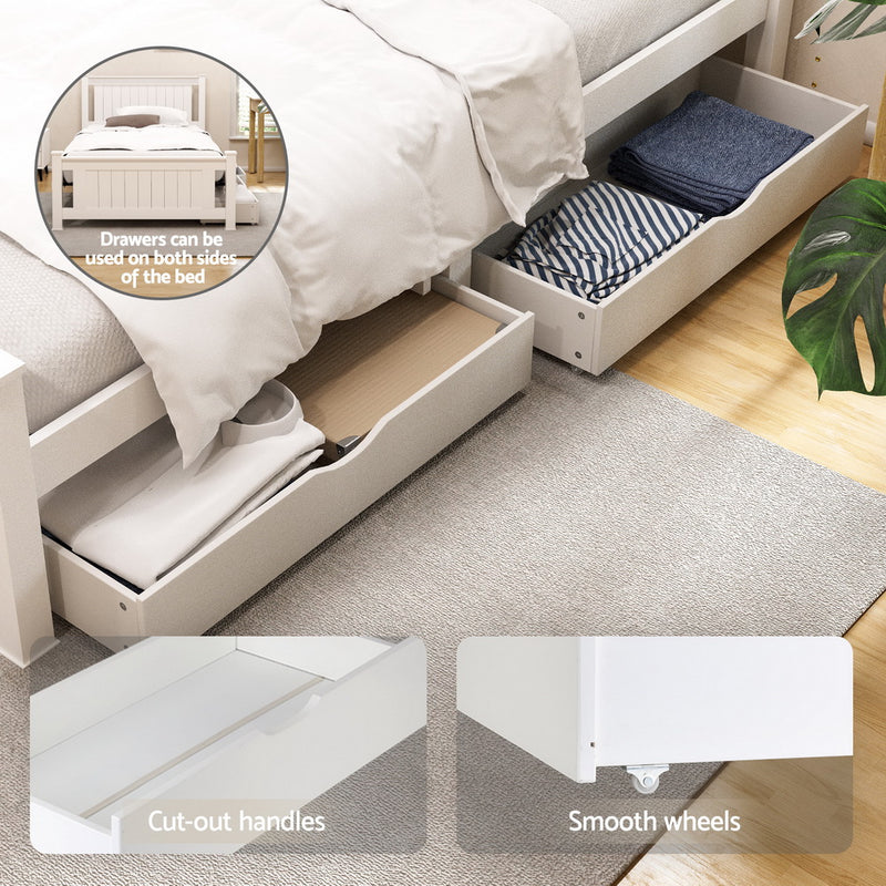 King Single Platform Bed w/ 2 Drawers – White RIO