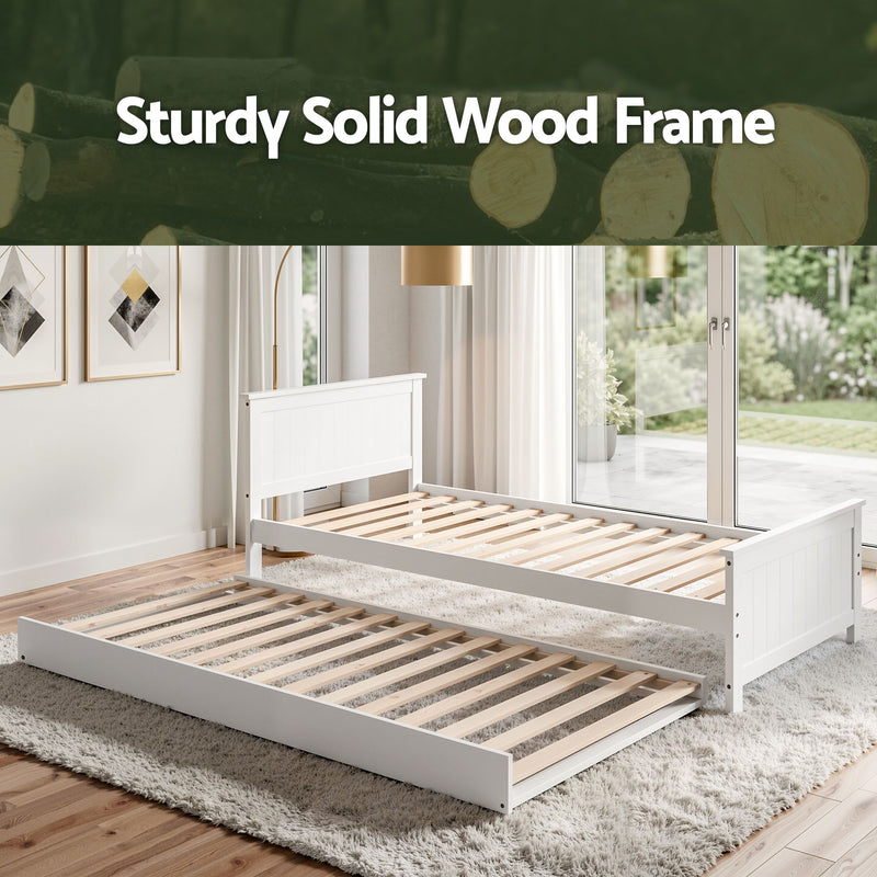 Artiss Single Bed with Trundle White