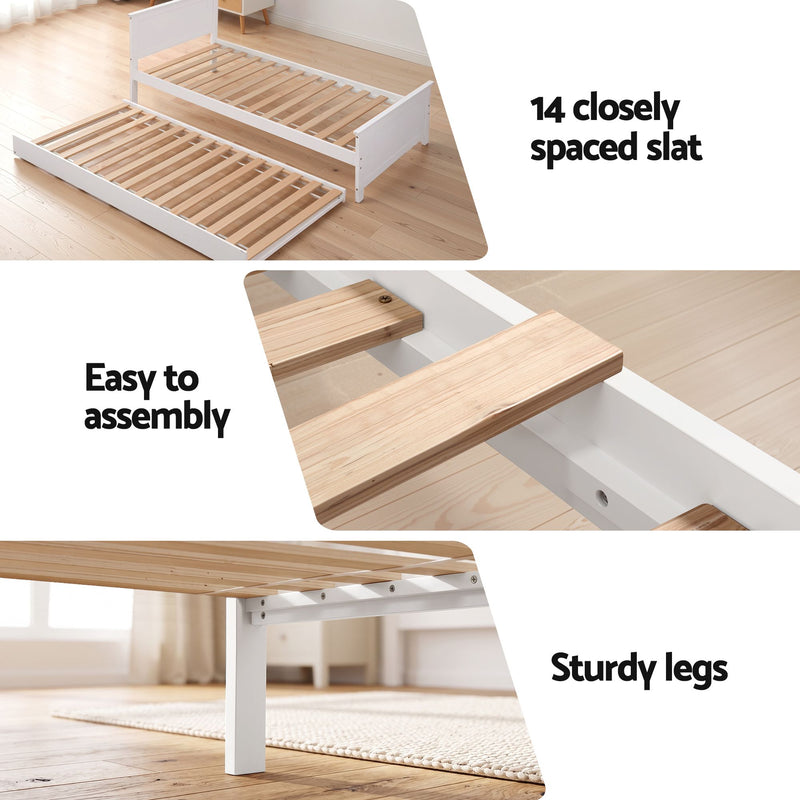 Artiss Single Bed with Trundle White
