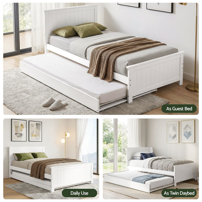 Artiss Single Bed with Trundle White