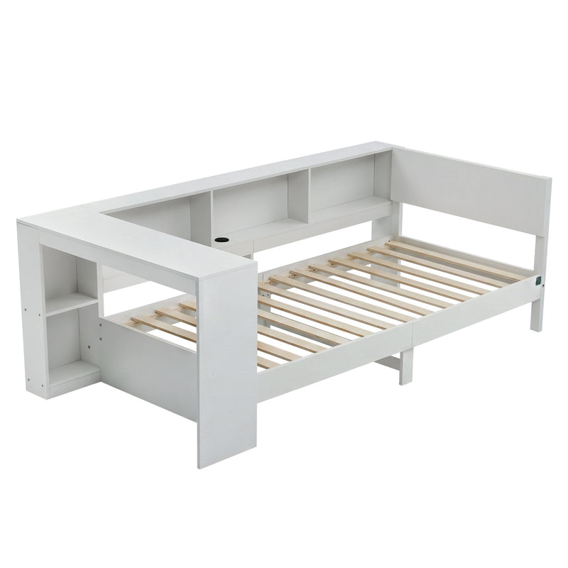 Artiss Single Corner Bed Frame with Desk, Shelves & USB-C Charging