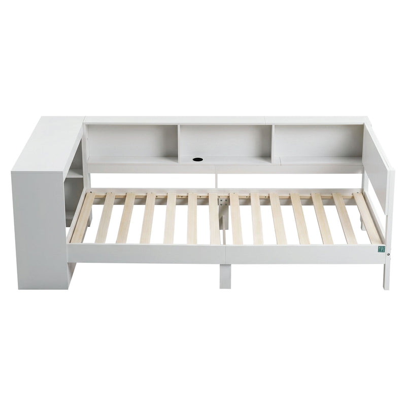 Artiss Single Corner Bed Frame with Desk, Shelves & USB-C Charging