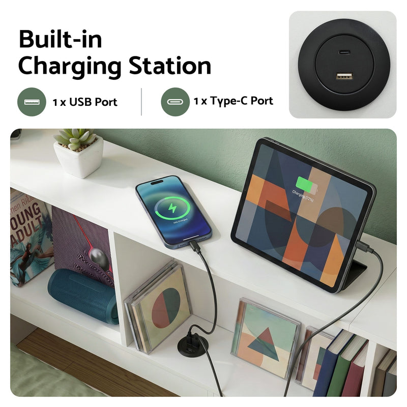 Artiss Single Corner Bed Frame with Desk, Shelves & USB-C Charging