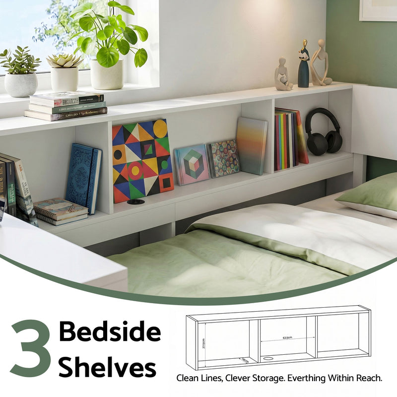 Artiss Single Corner Bed Frame with Desk, Shelves & USB-C Charging