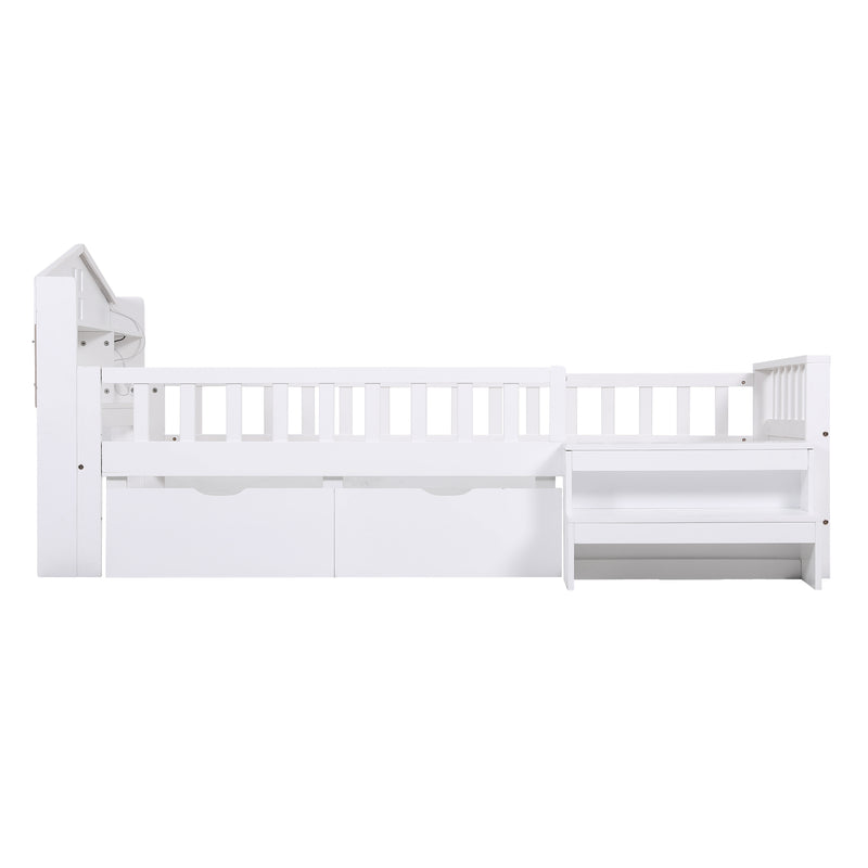 Artiss Single Montessori Bed Frame w/ Storage, USB & LED – White