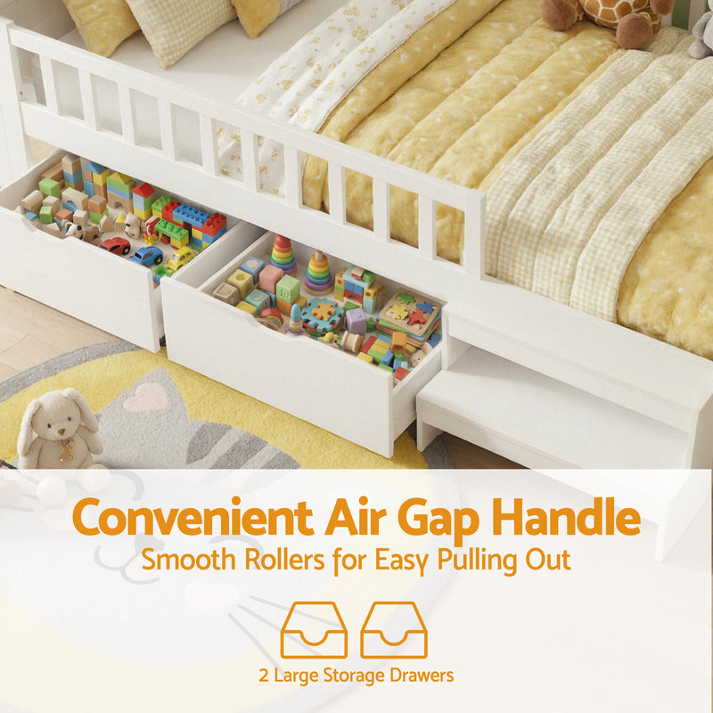 Artiss Single Montessori Bed Frame w/ Storage, USB & LED – White