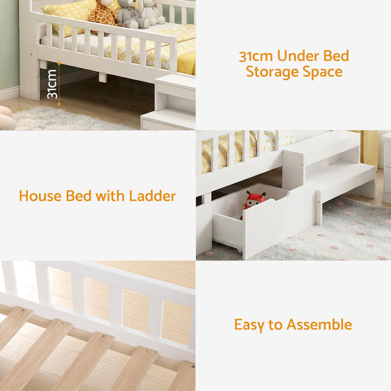 Artiss Single Montessori Bed Frame w/ Storage, USB & LED – White