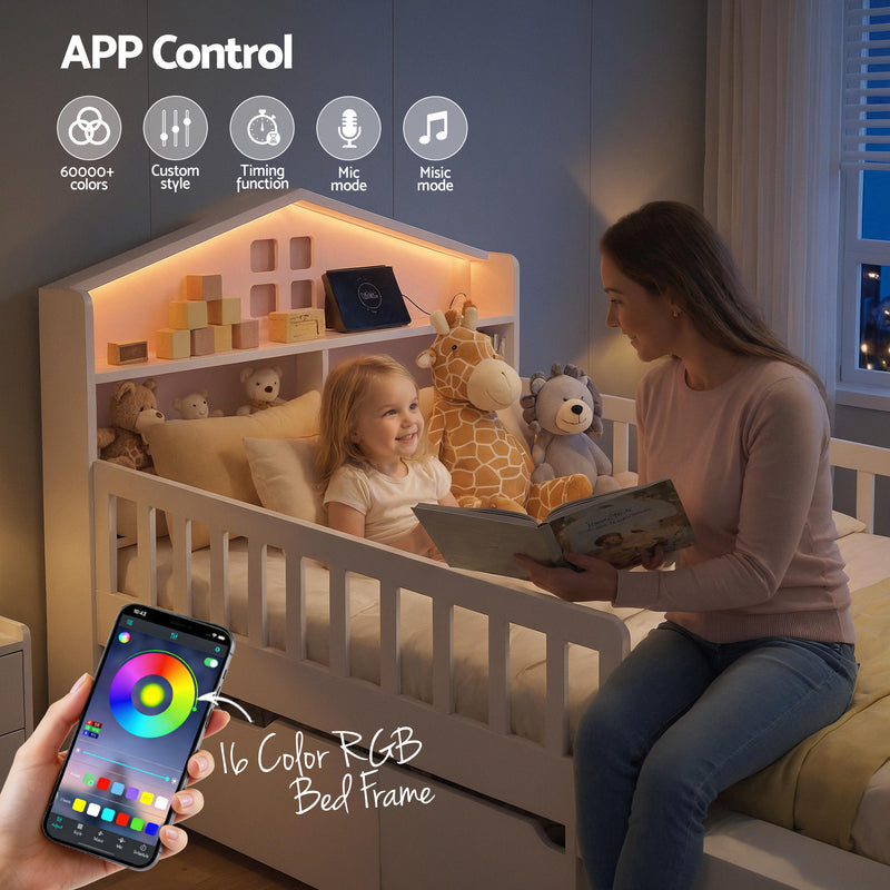 Artiss Single Montessori Bed Frame w/ Storage, USB & LED – White