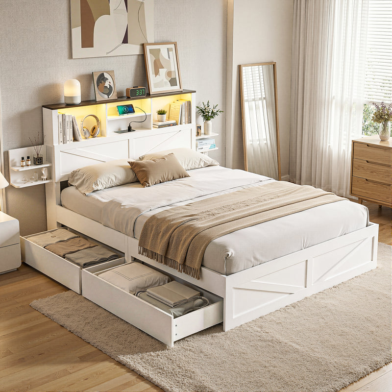 Artiss Double Bed Frame with Storage Drawers White