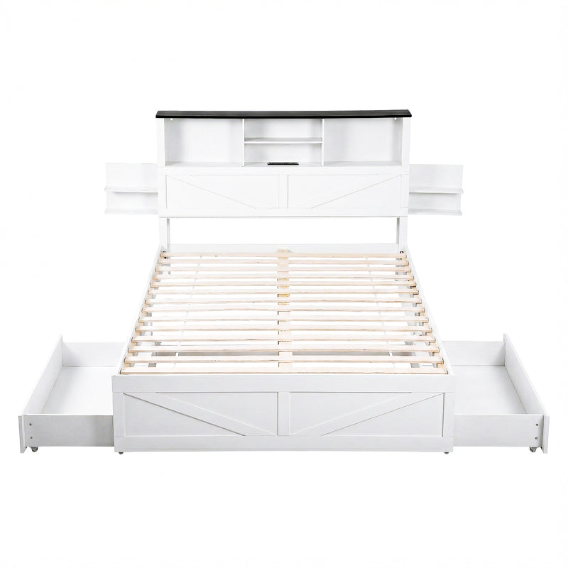 Artiss Double Bed Frame with Storage Drawers White