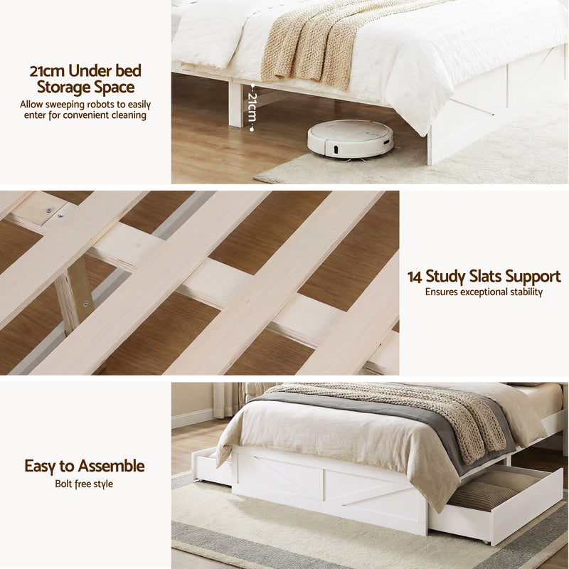 Artiss Double Bed Frame with Storage Drawers White