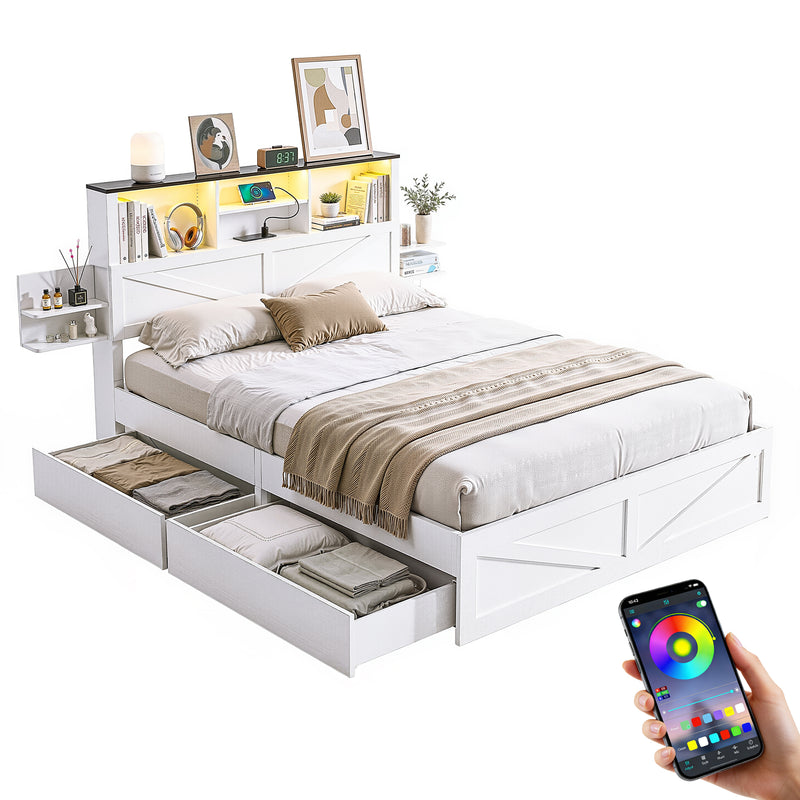 Artiss Double Bed Frame with Storage Drawers White