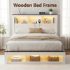 Artiss Queen Bed Frame w/ Storage Bookcase Headboard & LED – White