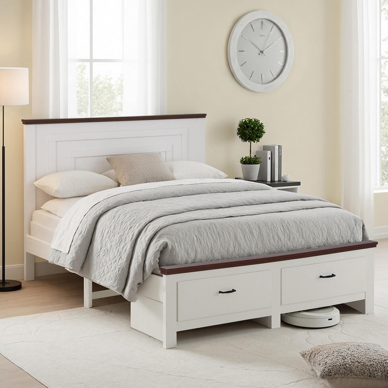 Artiss Queen Wooden Bed Frame with 2 Drawers White