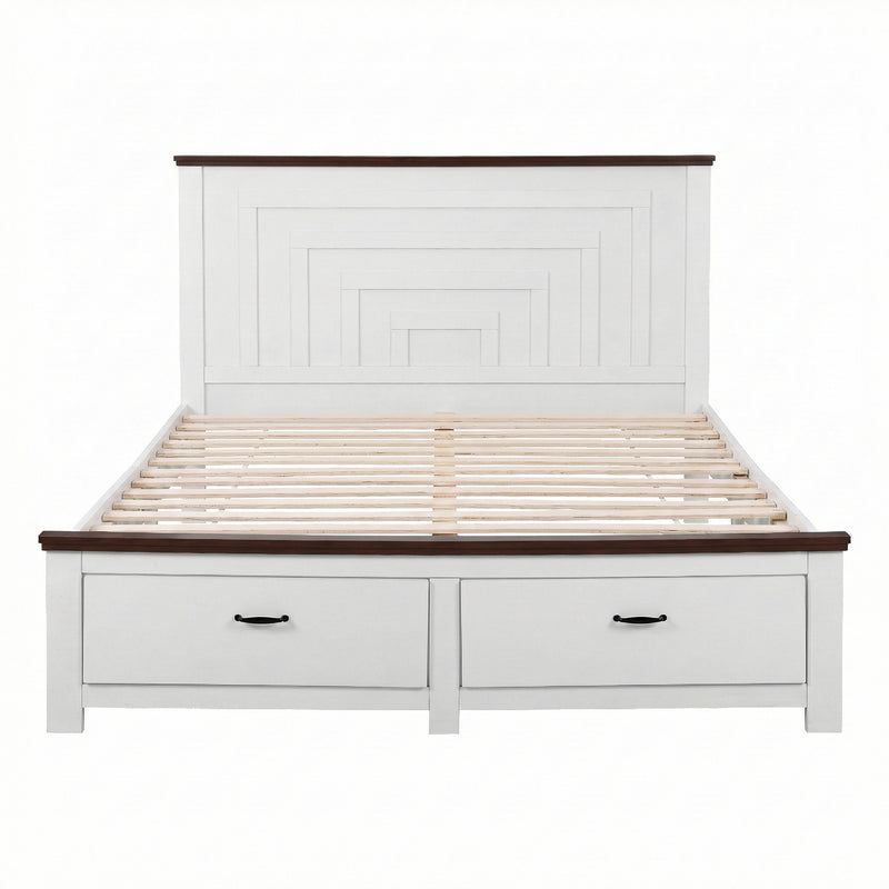 Artiss Queen Wooden Bed Frame with 2 Drawers White