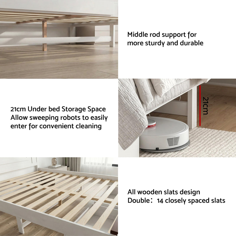 Artiss Queen Wooden Bed Frame with 2 Drawers White