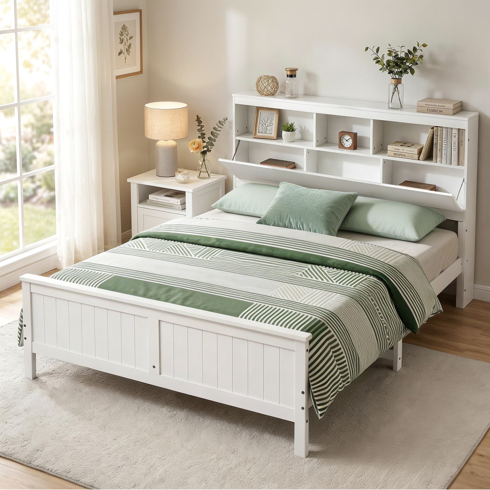 Artiss Queen Bed Frame with Storage Headboard & Footboard – White