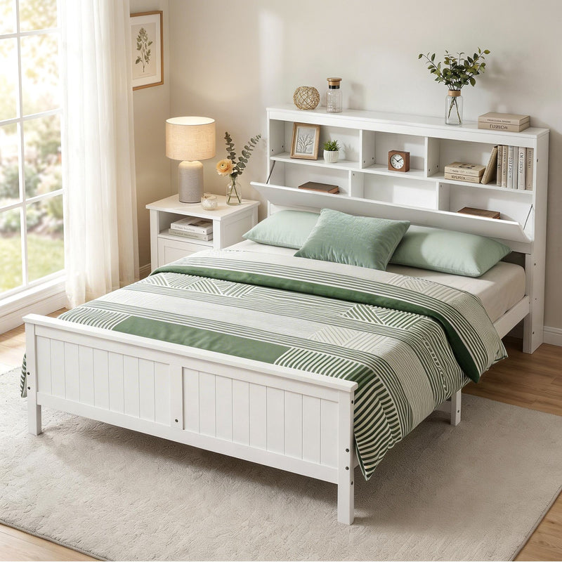 Artiss Queen Bed Frame with Storage Headboard & Footboard – White