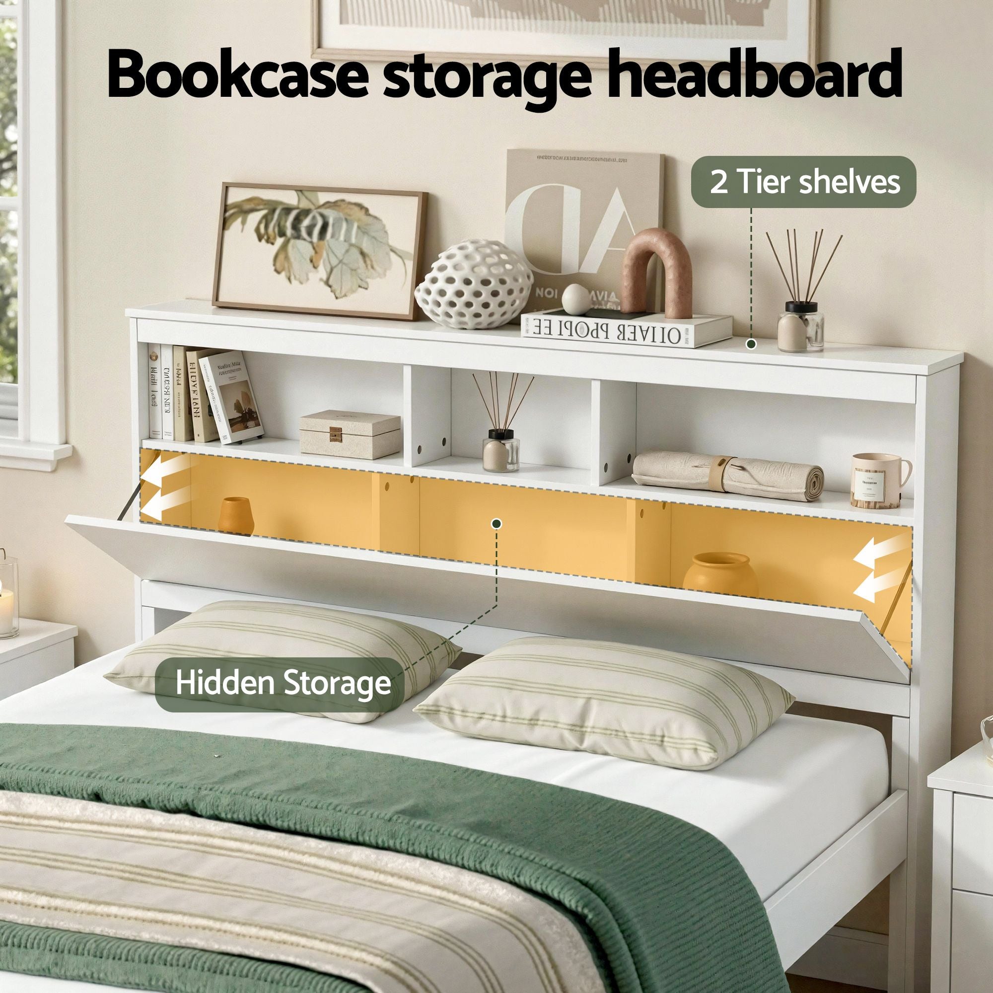 Artiss Queen Bed Frame with Storage Headboard & Footboard – White