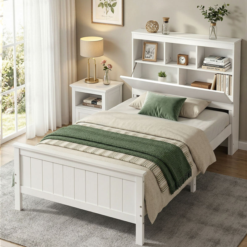 Artiss Single Bed Frame with Storage – White