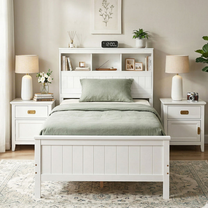 Artiss Single Bed Frame with Storage – White