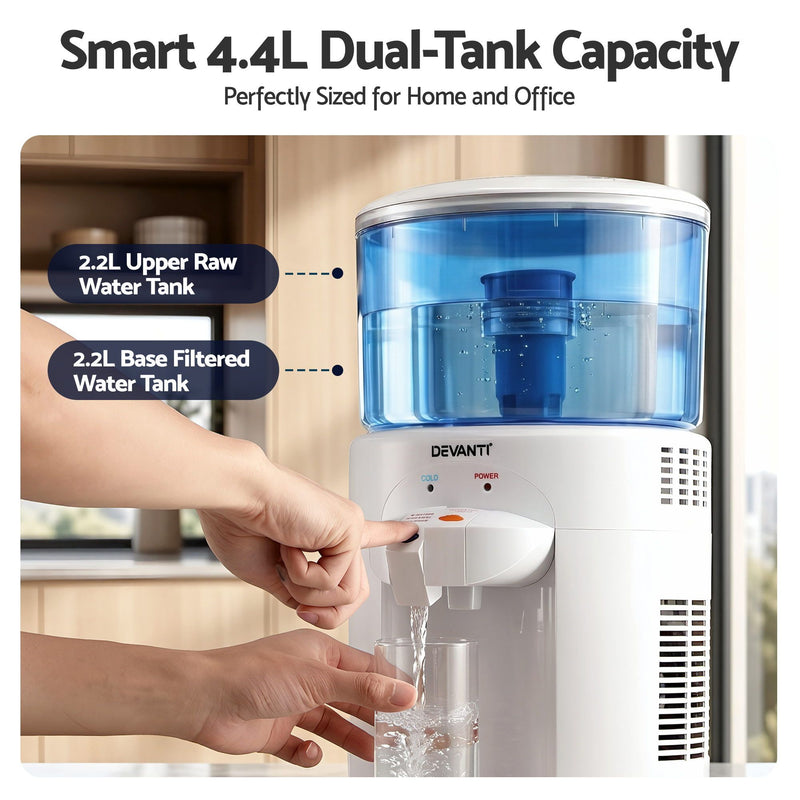 Devanti 5L Bench Top Water Cooler Dispenser with Filter & 2 Taps