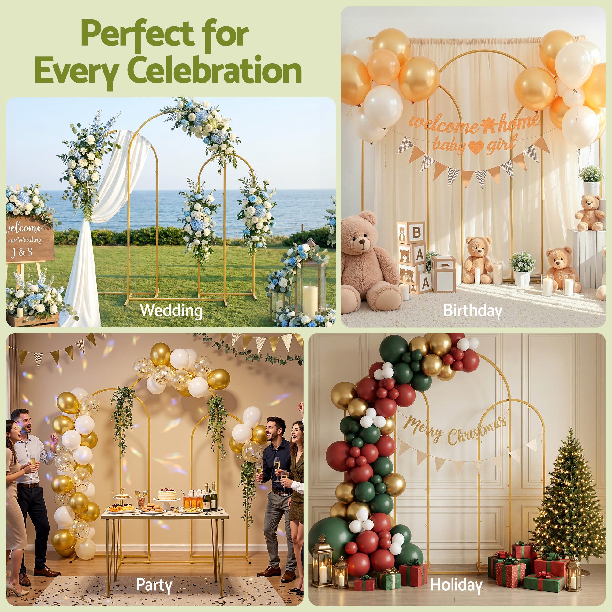 3-Piece Gold Metal Wedding Arch Backdrop Stand Set