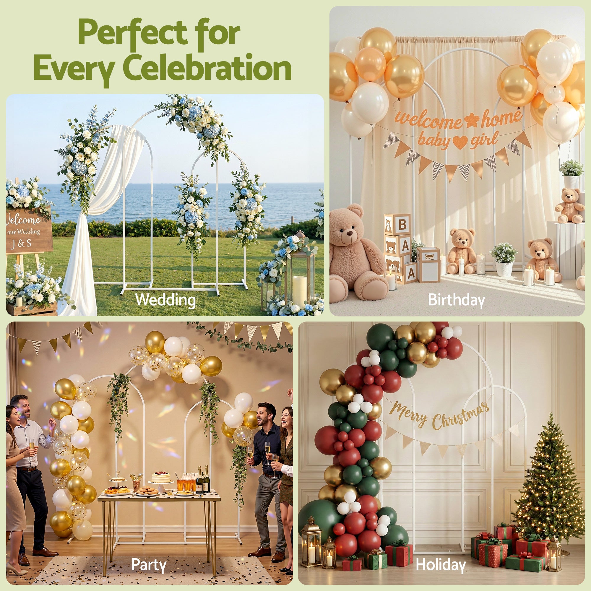 3-Piece White Metal Wedding Arch Backdrop Stand Set