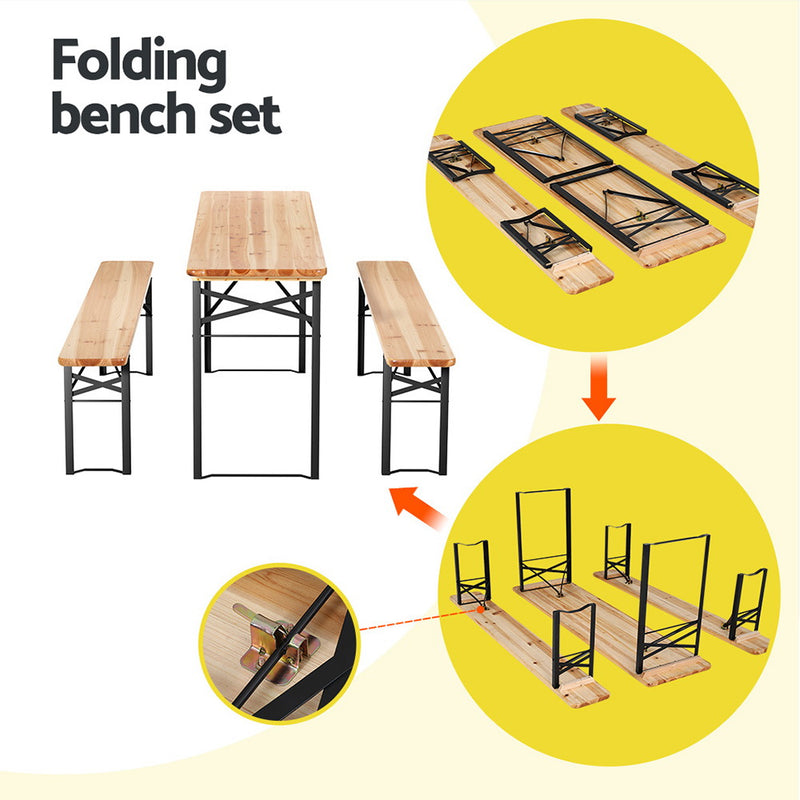 Gardeon Outdoor Wooden Bench Dining Set (3-Piece)