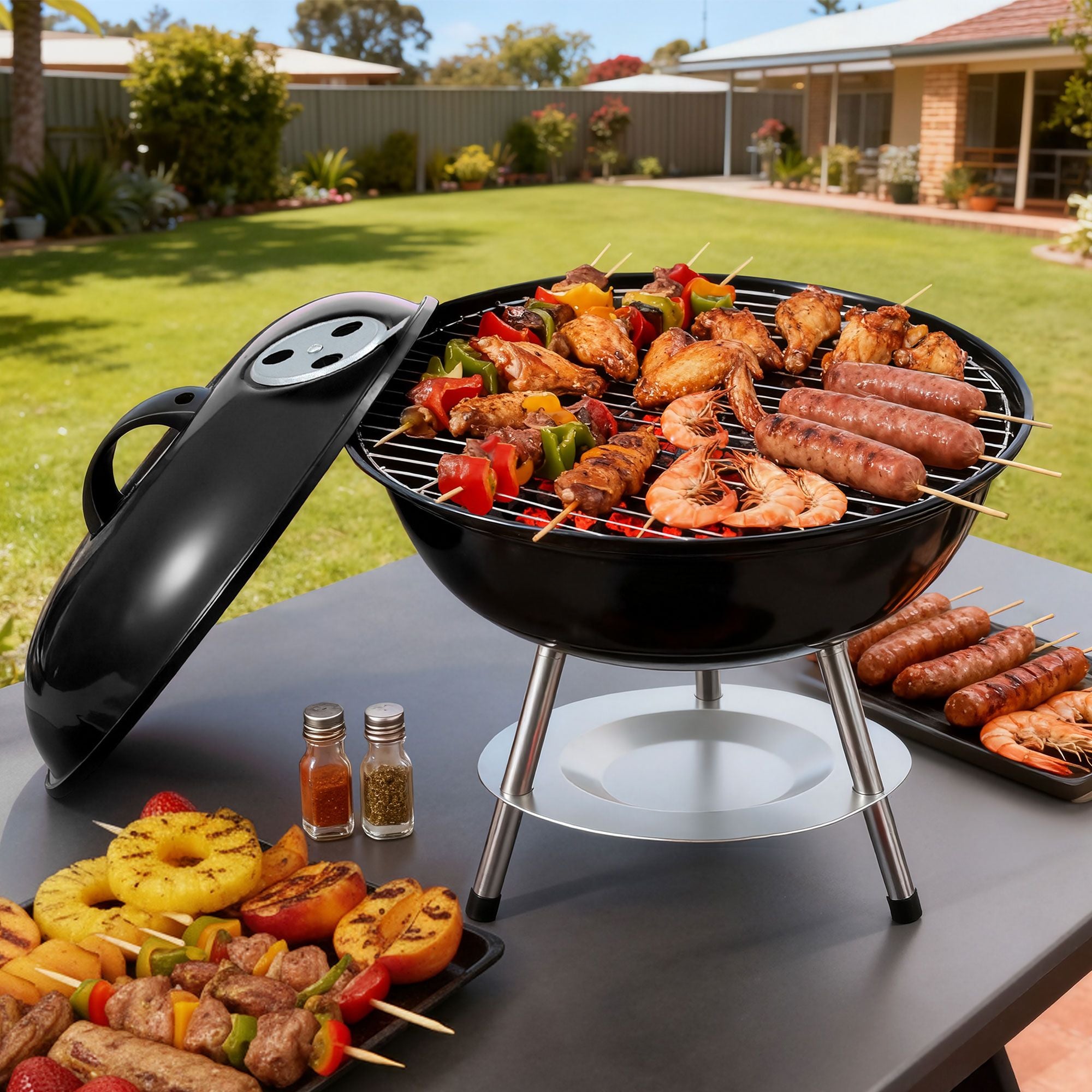 Grillz Portable Charcoal BBQ Grill with Lid