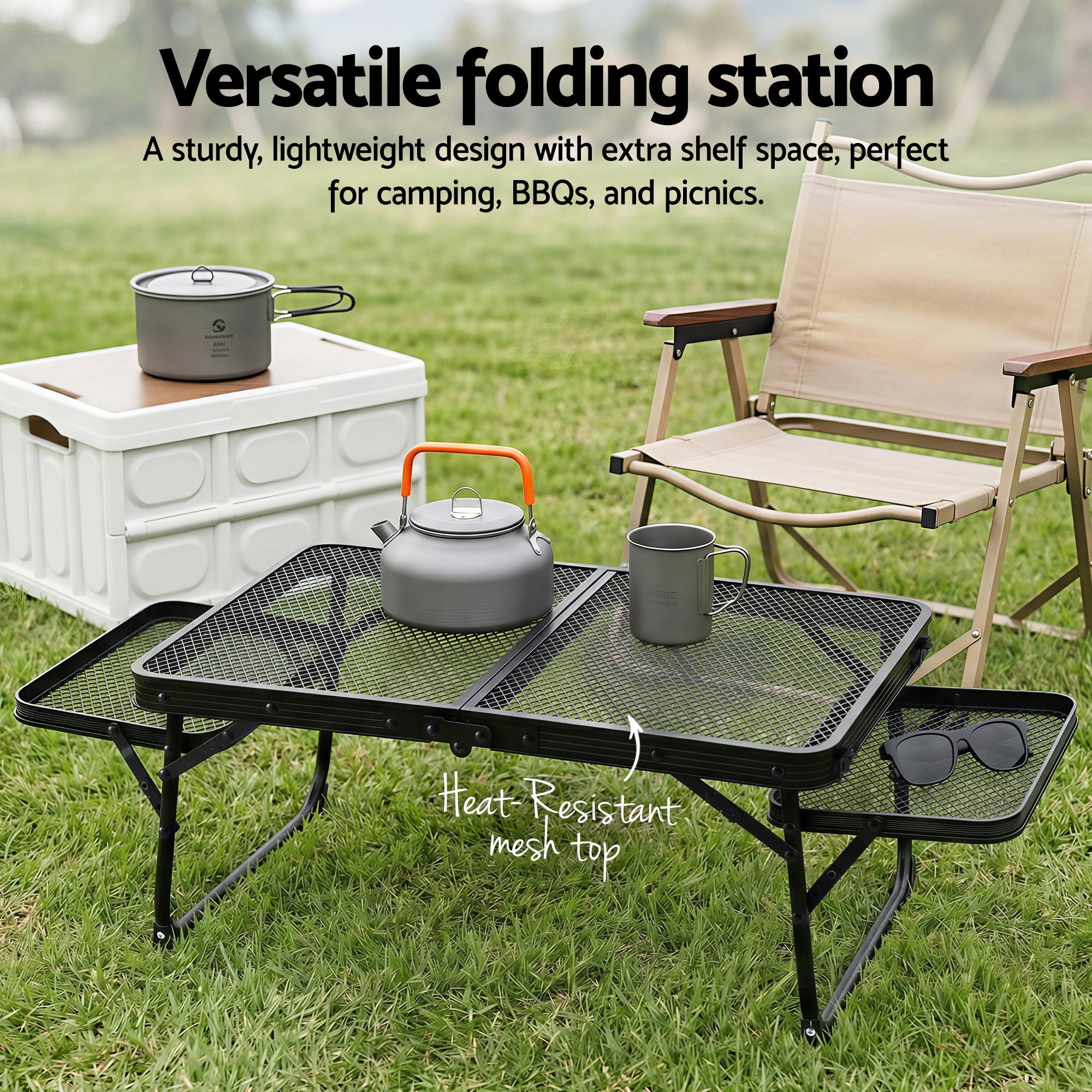 Weisshorn Portable Mesh Camping Table Folding Grill Desk
