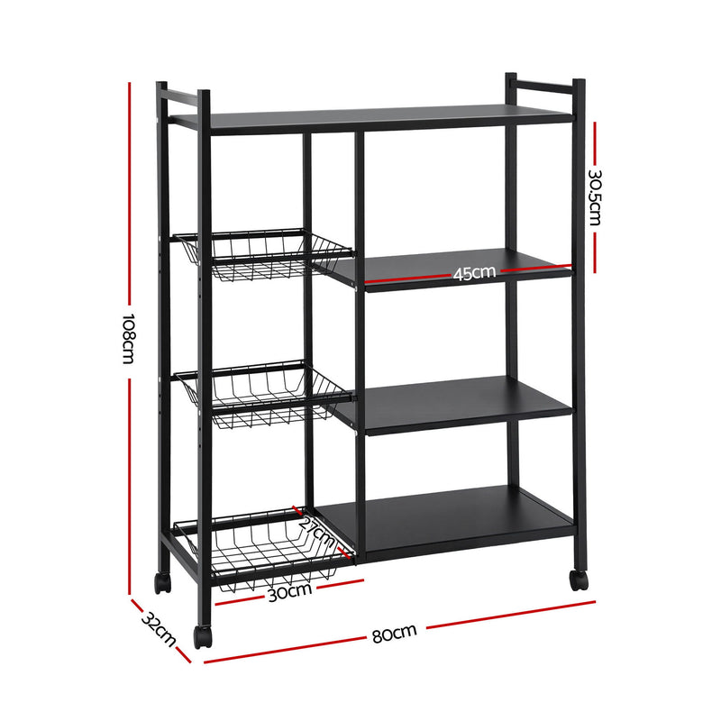 Artiss Kitchen Baker’s Rack 4-Tier – Storage Shelf with Baskets & Castors