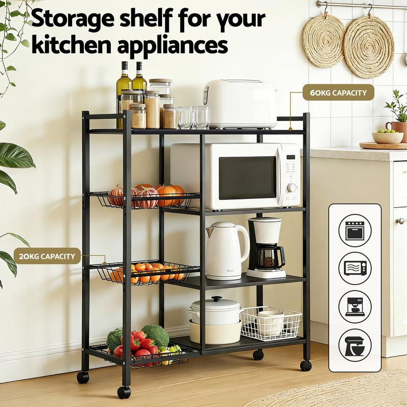 Artiss Kitchen Baker’s Rack 4-Tier – Storage Shelf with Baskets & Castors