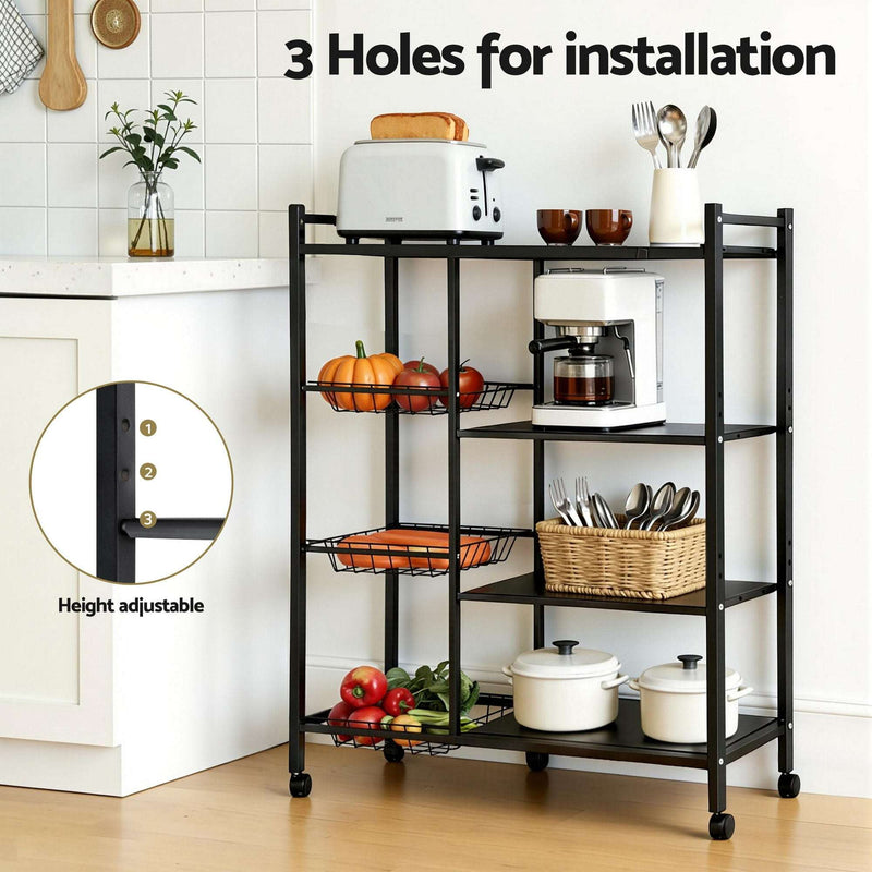 Artiss Kitchen Baker’s Rack 4-Tier – Storage Shelf with Baskets & Castors