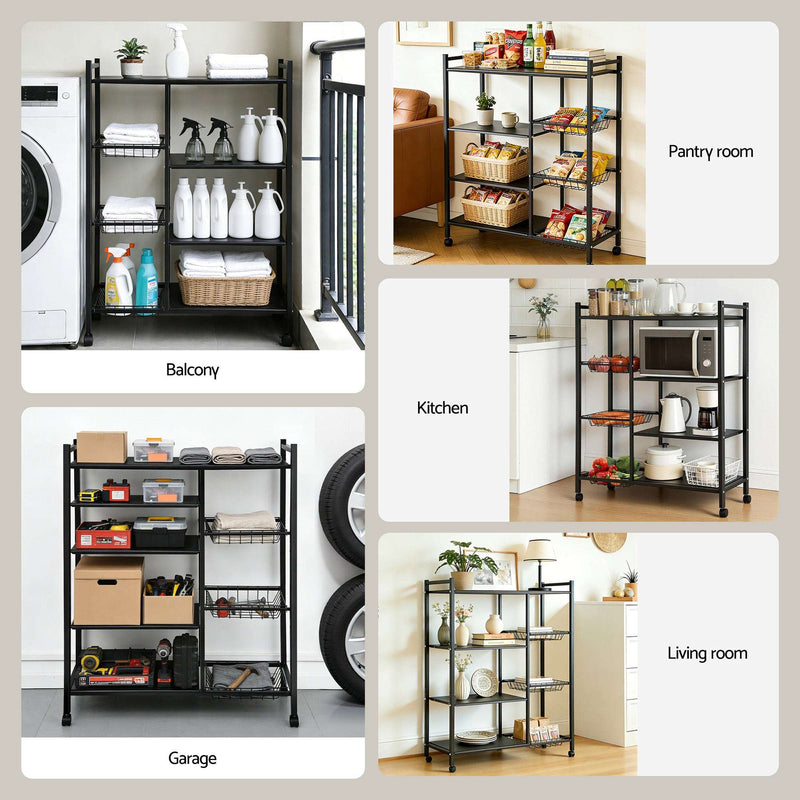 Artiss Kitchen Baker’s Rack 4-Tier – Storage Shelf with Baskets & Castors