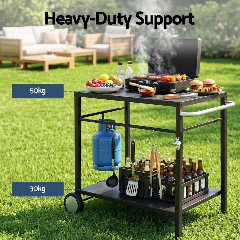 Weisshorn BBQ Prep Table & Outdoor Kitchen Trolley – Black