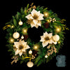 60cm Pre-Lit Christmas Wreath with Gold Flowers & Pinecones