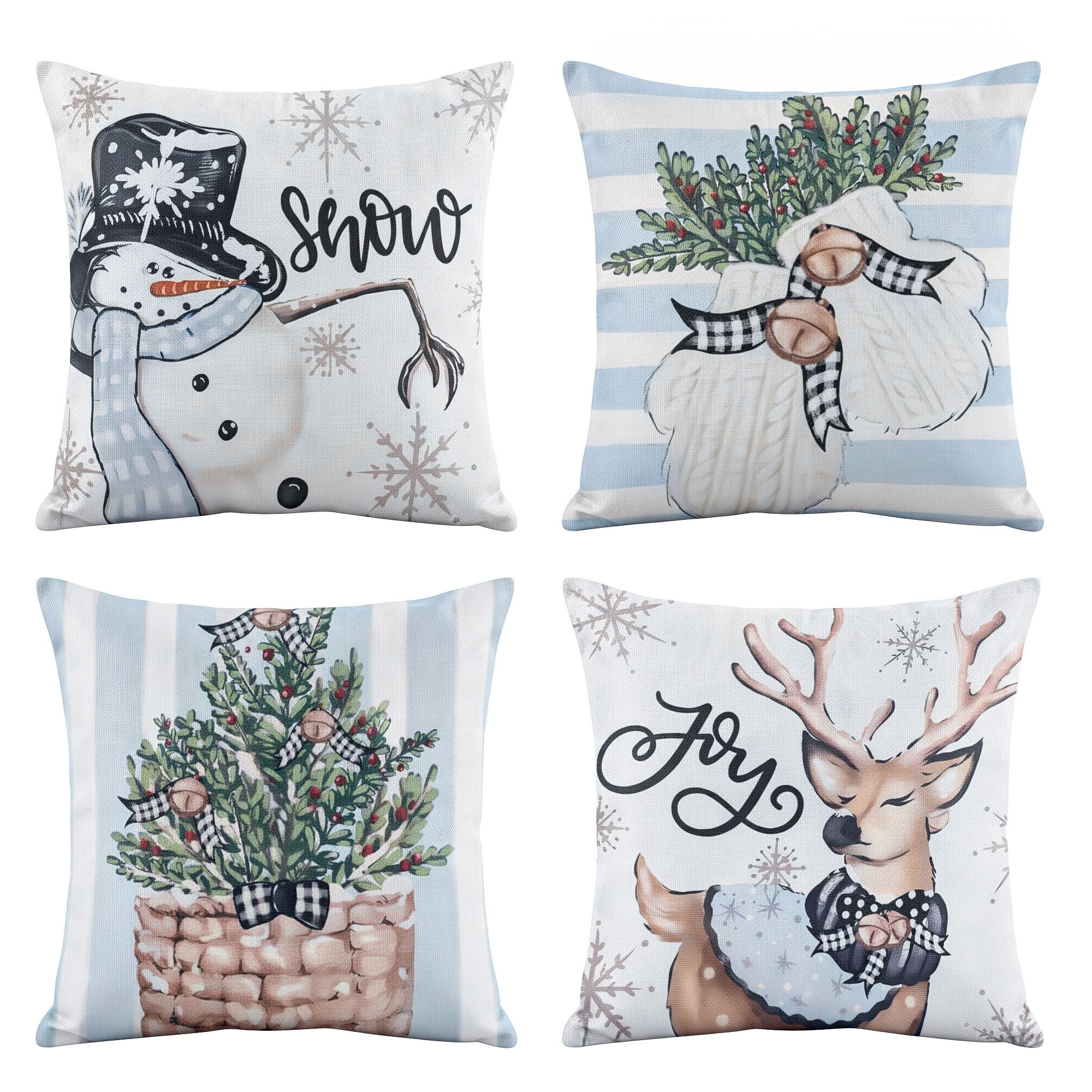 Jingle Jollys Christmas Cushion Covers 4 Pack Blue 45cm