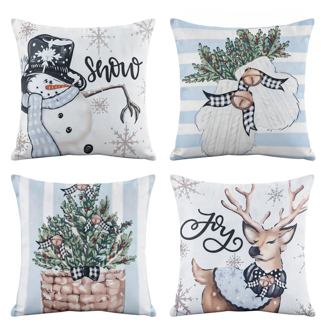 Jingle Jollys Christmas Cushion Covers 4 Pack Blue 45cm