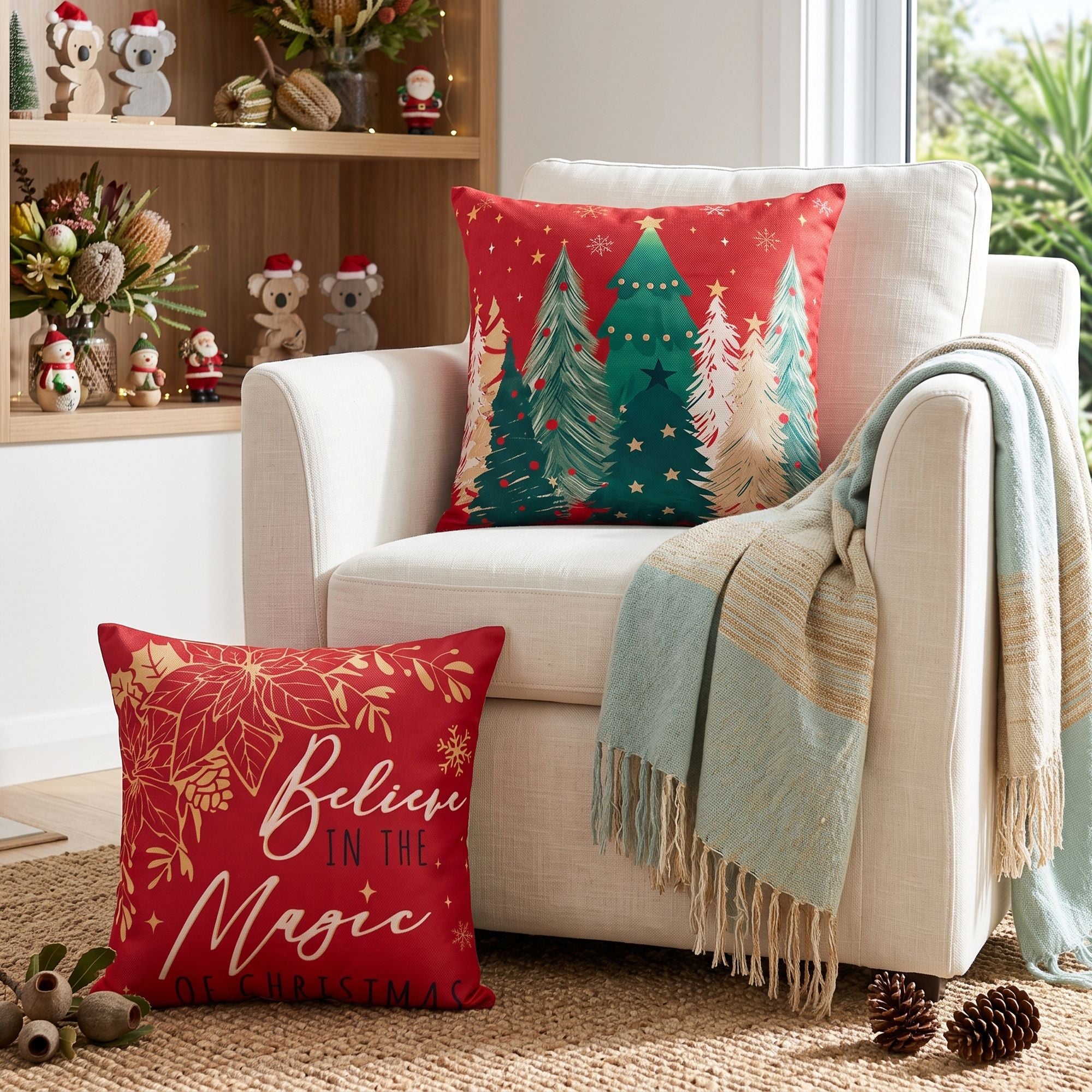 Jingle Jollys Christmas Cushion Covers 4 Pack Red 45cm
