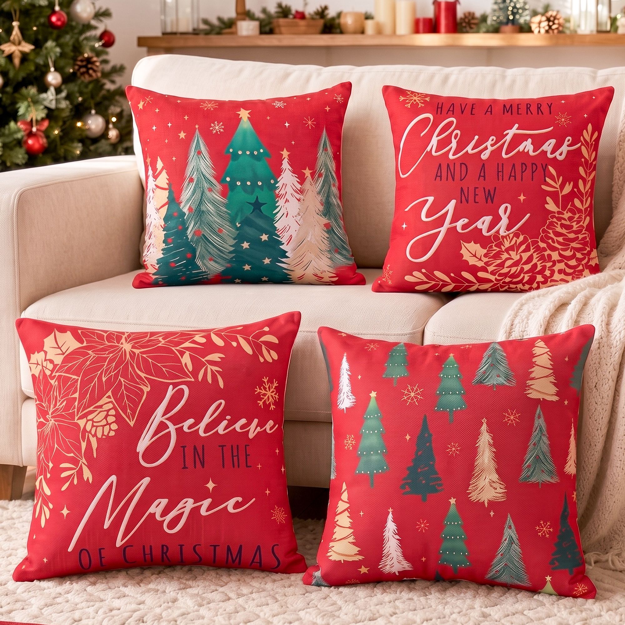 Jingle Jollys Christmas Cushion Covers 4 Pack Red 45cm