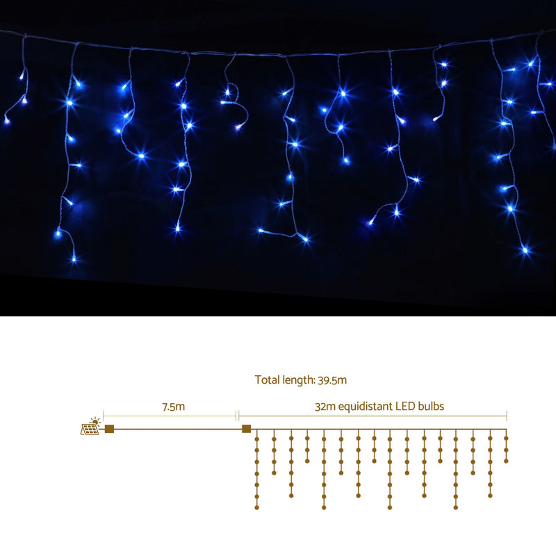 Jingle Jollys 32M Solar Christmas Icicle String Lights 960 LED – Blue