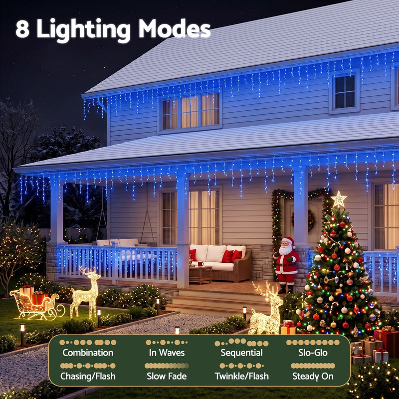 Jingle Jollys 32M Solar Christmas Icicle String Lights 960 LED – Blue